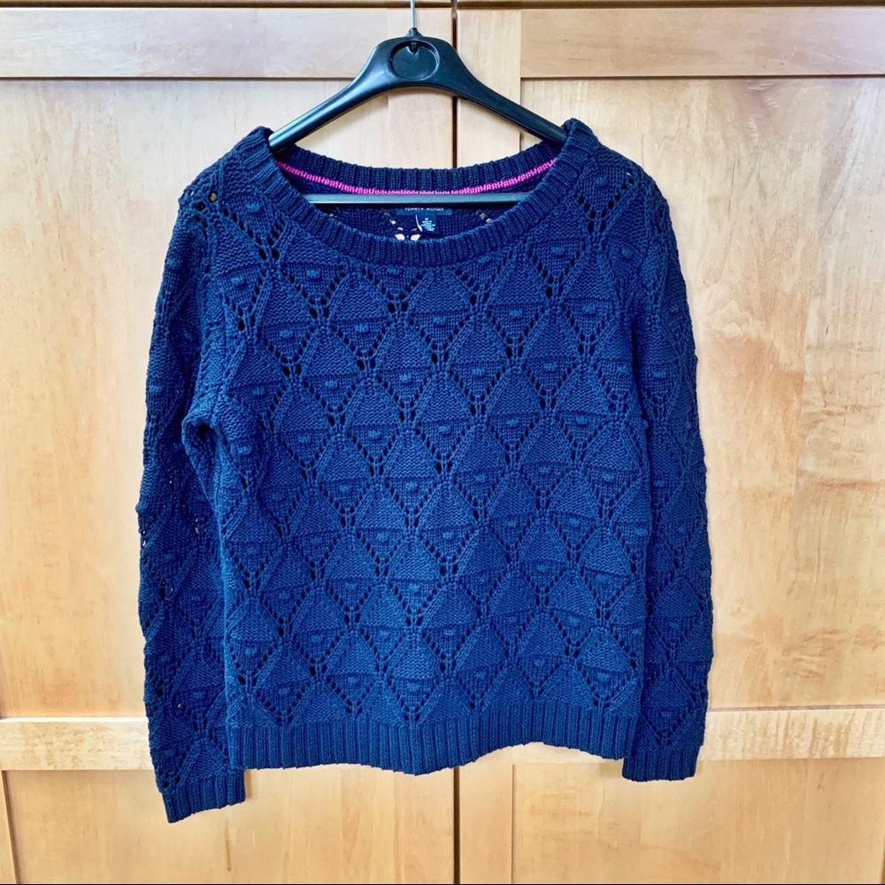 Tommy H Navy Blue Bubble chunky knitted sweater M
